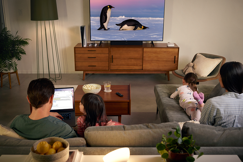 Family using broadband